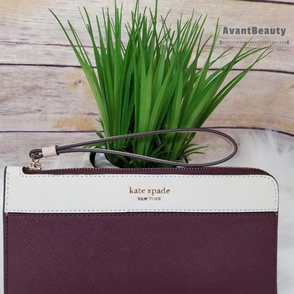 Kate Spade Medium L-zip Wristlet Cameron Cherry - Picture 2 of 9